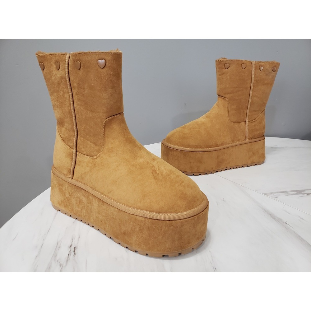 NEW Current Mood SNUGGLE Platform Boots Brown Faux Suede Sherpa bratz y2k baddie